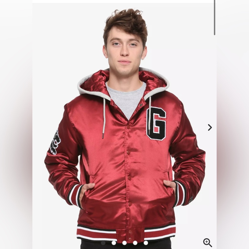 Hot Topic Harry Potter Gryffindor Red and Gray Bomber Jacket with Hood